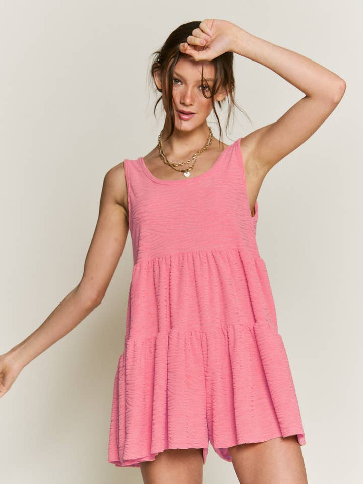 TEXTURED KNIT TIERED SLEEVELESS ROMPER for wholesale by JADE BY JANE