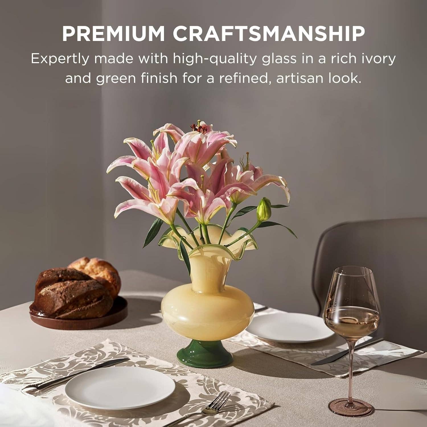 The Wine Savant /  Khen Glassware - Wholesale Vase - Verdant Bloom Hand-Blown Glass Flower Vase  Décor - 11"2