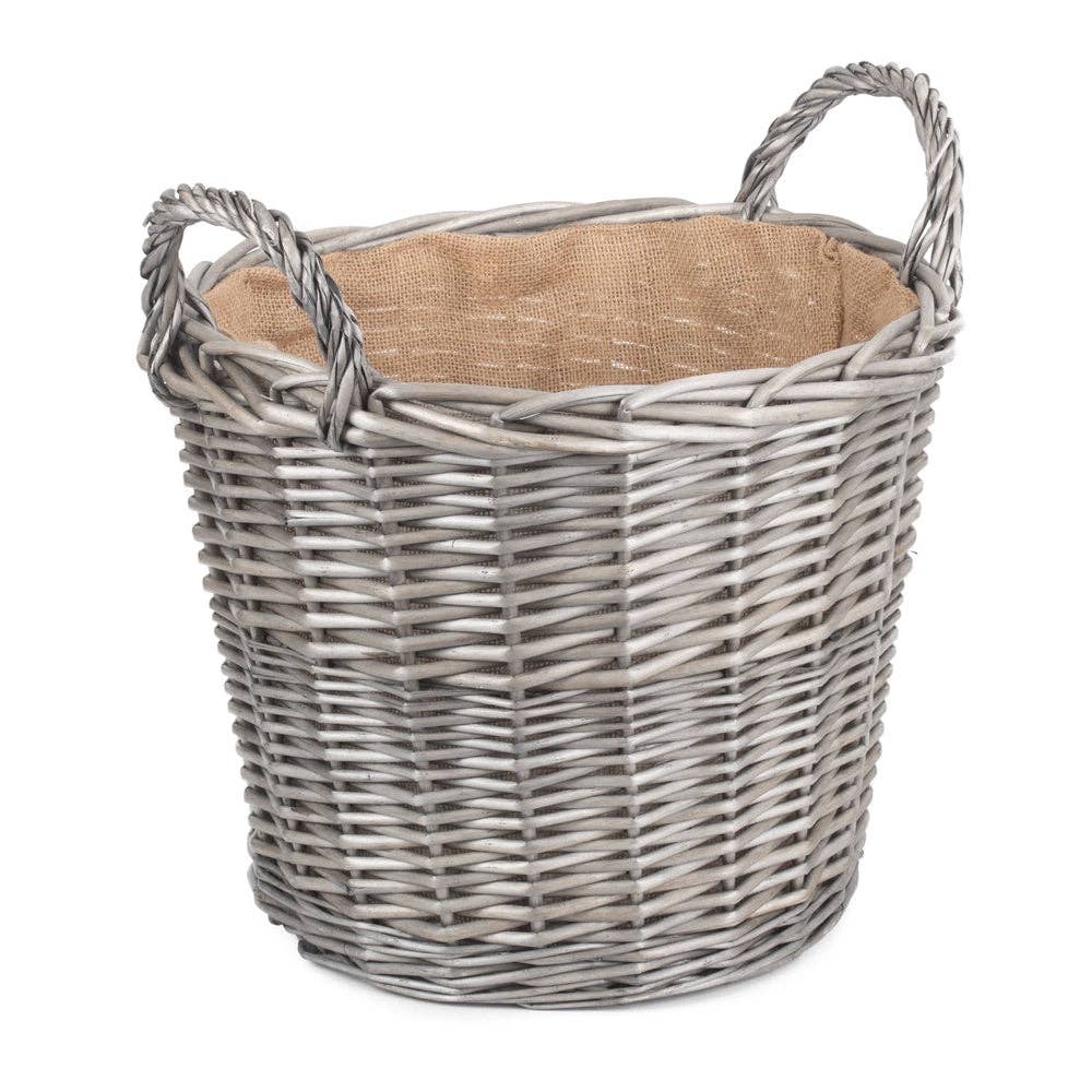 Red Hamper – wholesale Basket – Round Antique Wash Finish Wicker Lined Wicker Log Basket3