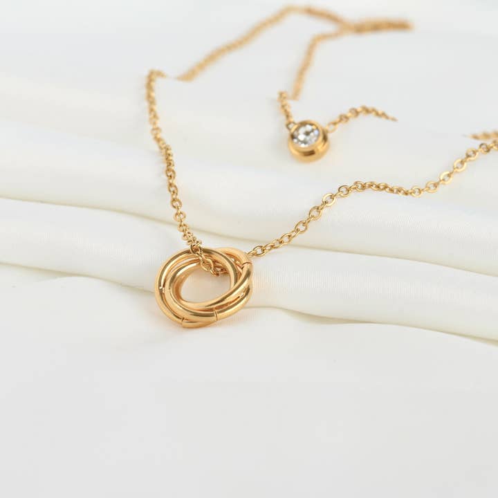 Blueyejewelry - Wholesale Pendant/Charm Necklace - Circle and Bezel Necklace - Layered Bezel Diamond Pendant