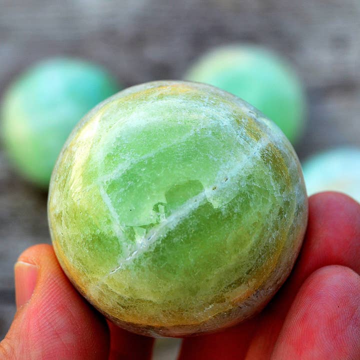 Kaia & Crystals - Wholesale Spiritual Stone/Crystal - Pistachio Calcite Spheres 1 Kg (3-6 Pcs) - (40mm - 60mm)