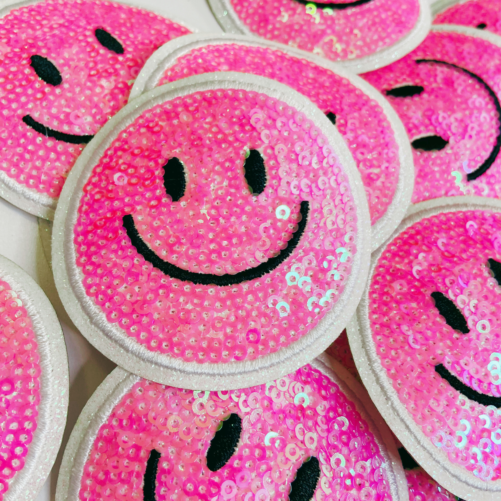 TEELUX - Wholesale Patch - NEON Sequin Smiley Face Patch - 2.5" x 2.5"  - hat Patch0