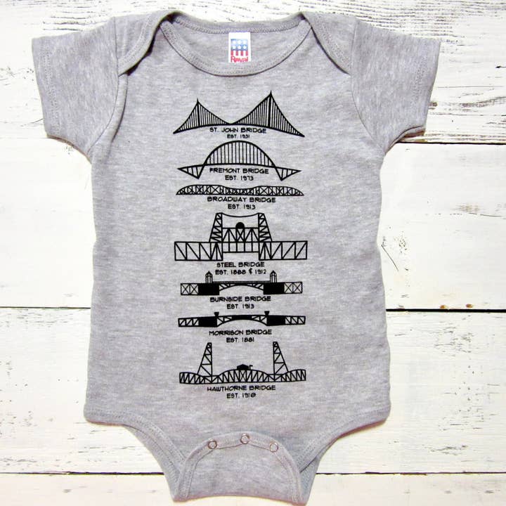 Portland Bridges baby onesie for wholesale by Sweetpea and Boy