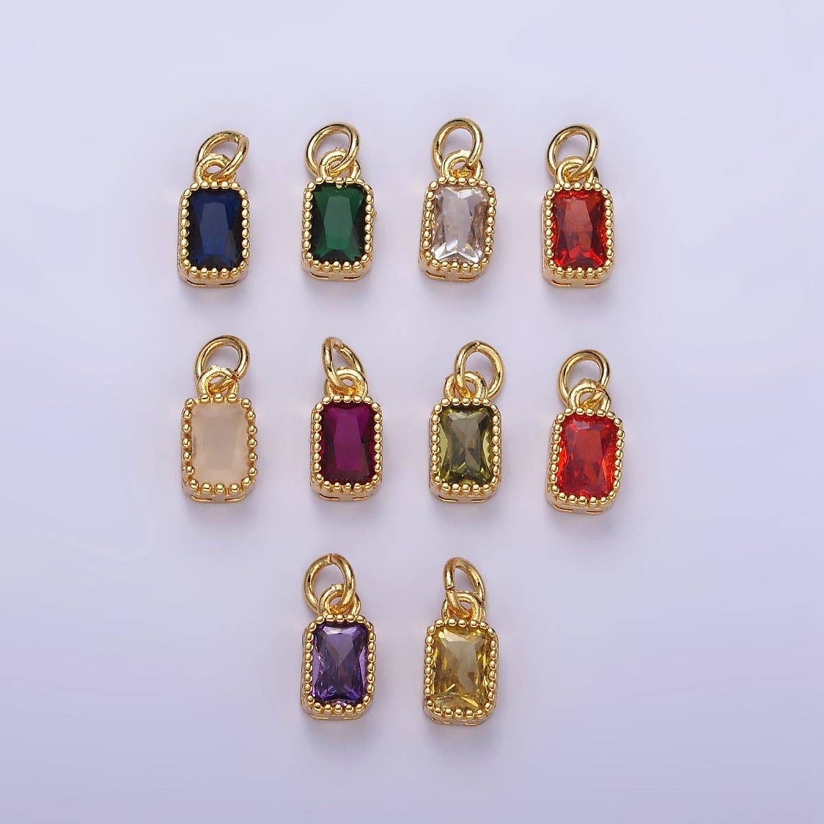 Aim Eternal - Wholesale Individual Charm/Pendant - 16K Gold Filled Multifaceted Birthstone CZ Rectangle Personalized Charm | N1074 - N10828