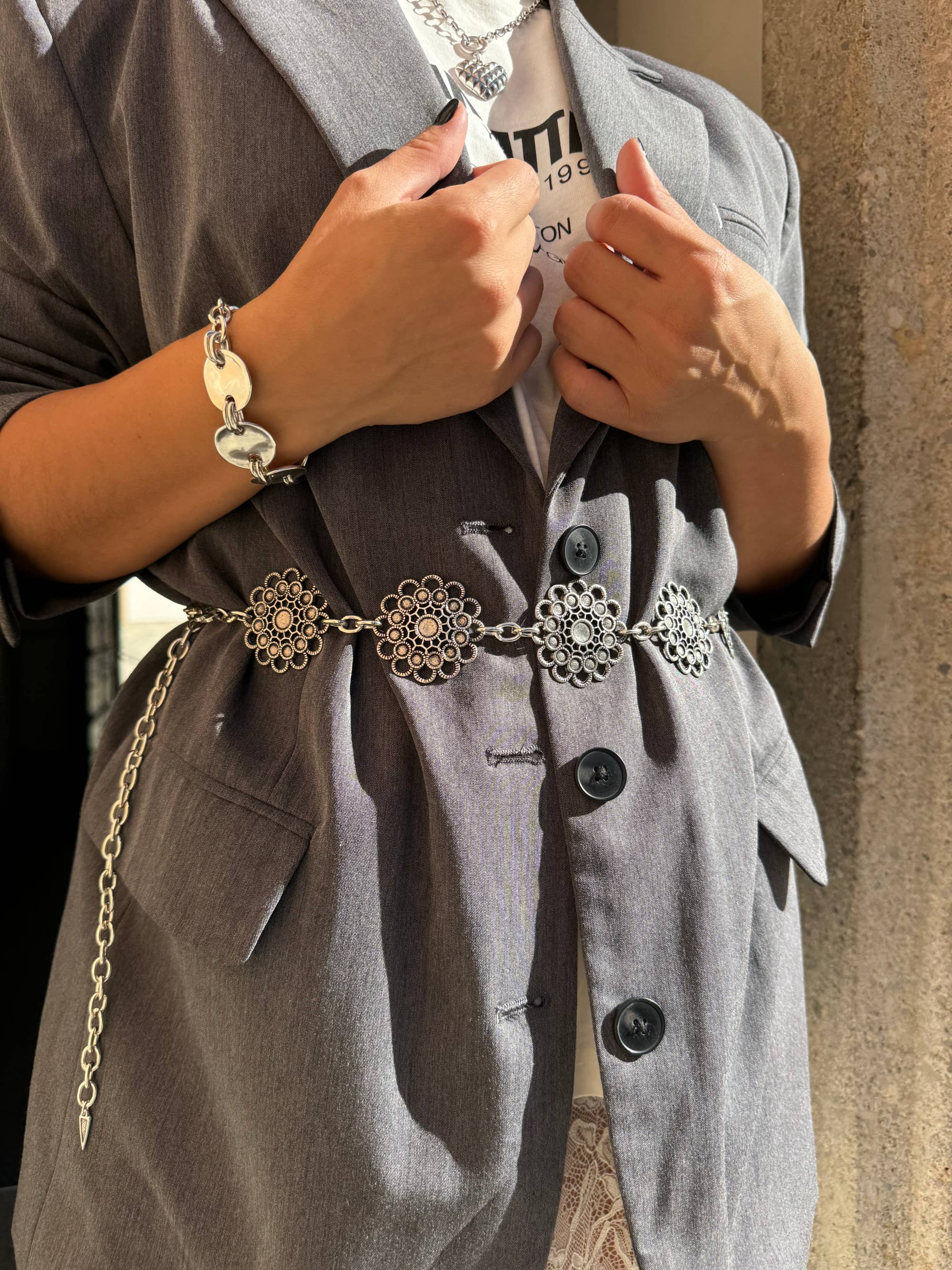 Christina Christi - Wholesale Belt - Women's - Boho Chain Belt, Silver Metal Belt, Silver Chain, Silver0