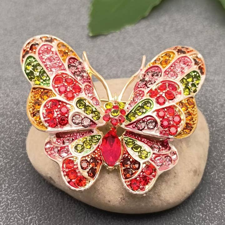 Colored Rhinestone Butterfly Brooch for wholesale by Mio Queena