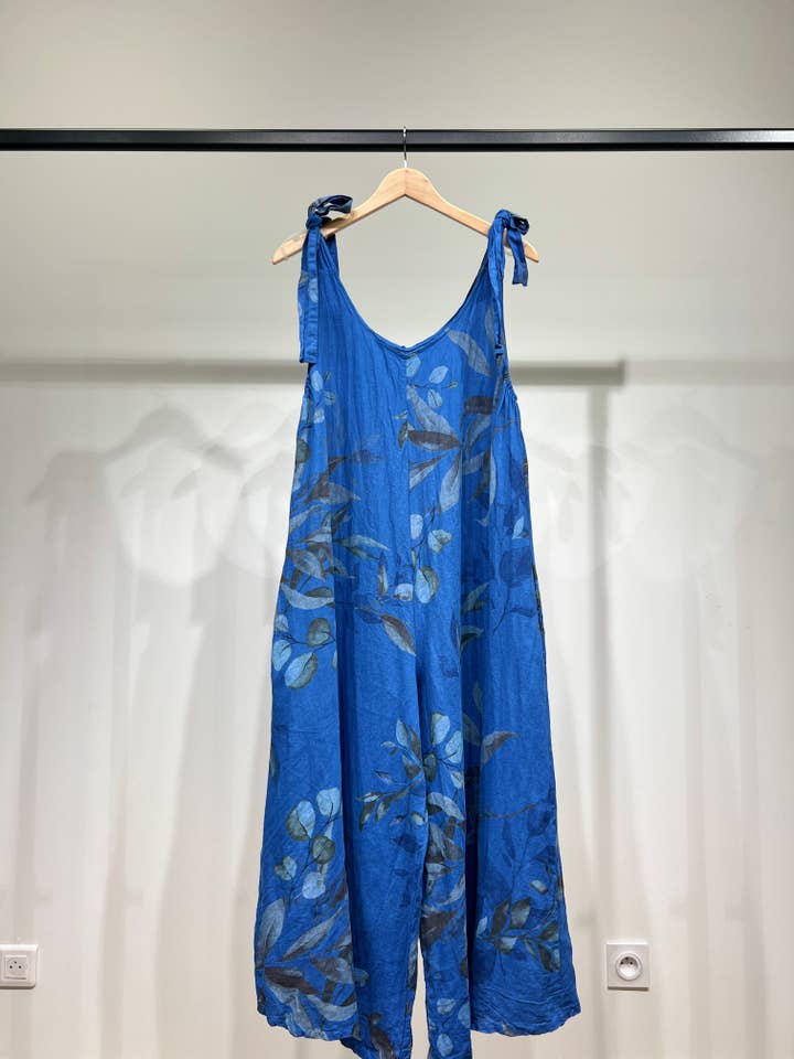 L'Emotion - Vendita all'ingrosso Tuta intera - Donna - Tuta in lino 100% con motivo floreale e spalline annodate12