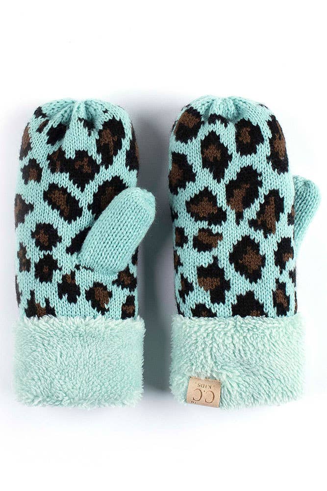 Hana - Wholesale Mittens - Kids - C.C Kids Knitted Leopard Fuzzy Lining Cuff Mitten2