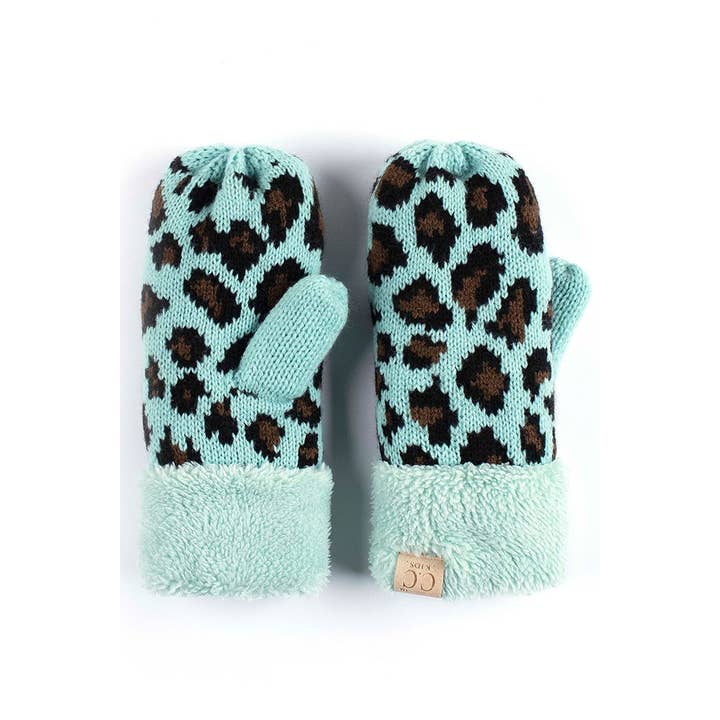Hana – wholesale Mittens – Child – C.C Kids Knitted Leopard Fuzzy Lining Cuff Mitten2