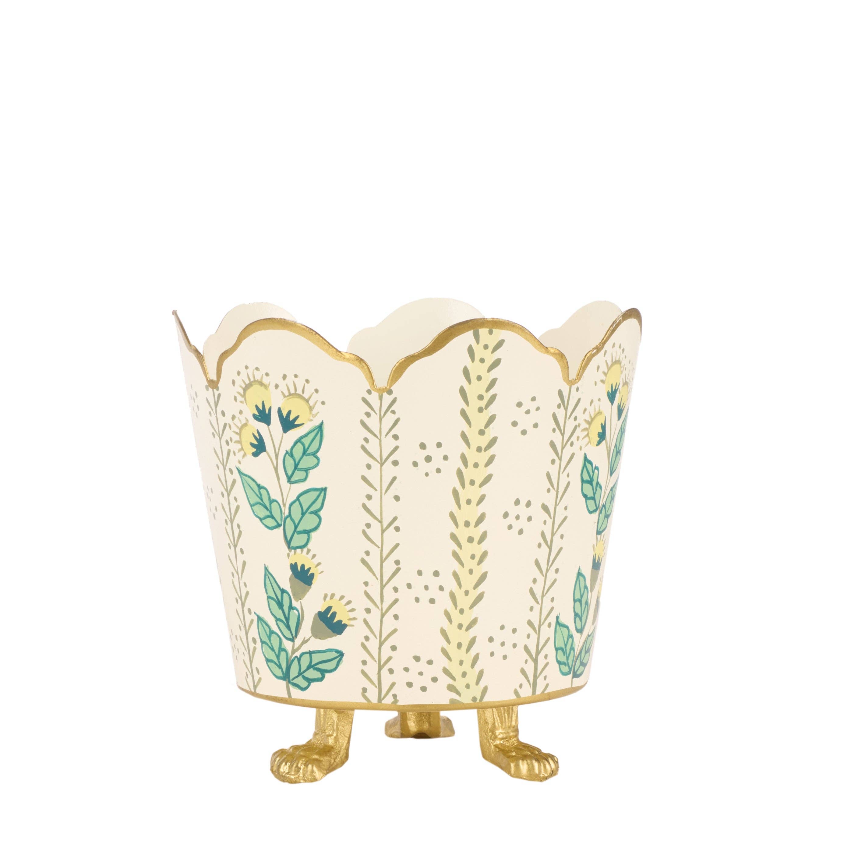 The Enchanted Home - Wholesale Plant Pot - Ivory & Gold Floral Bucket Planter (3 Sizes)0