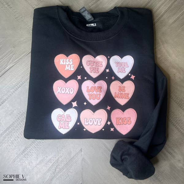 Candy Hearts Crewneck - Black for wholesale by Sophie V. Designs