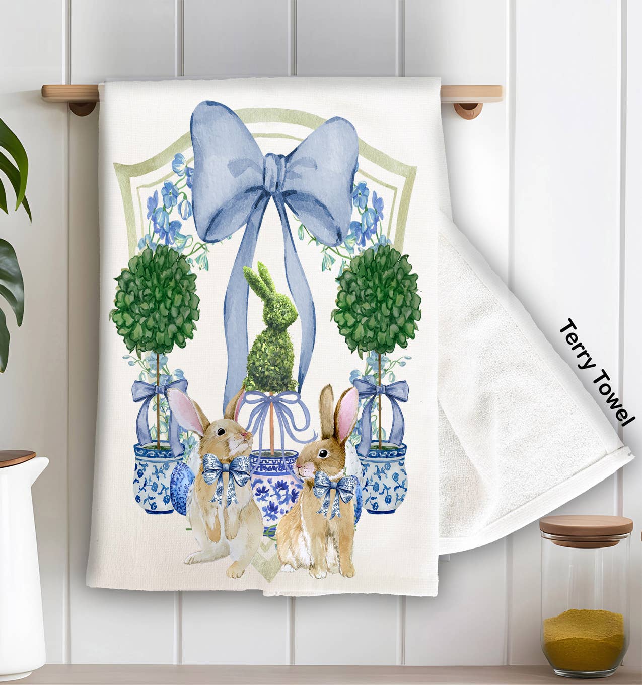 Avery Lane Gifts – wholesale Tea towel – Easter Bunny Topiary Preppy Kitchen Terry Towel