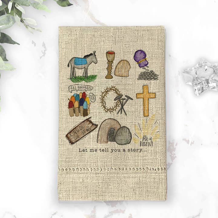 Easter Tea Towel | Guest/Hand Towel | The Easter Story for wholesale by Sew Many Blessings LA