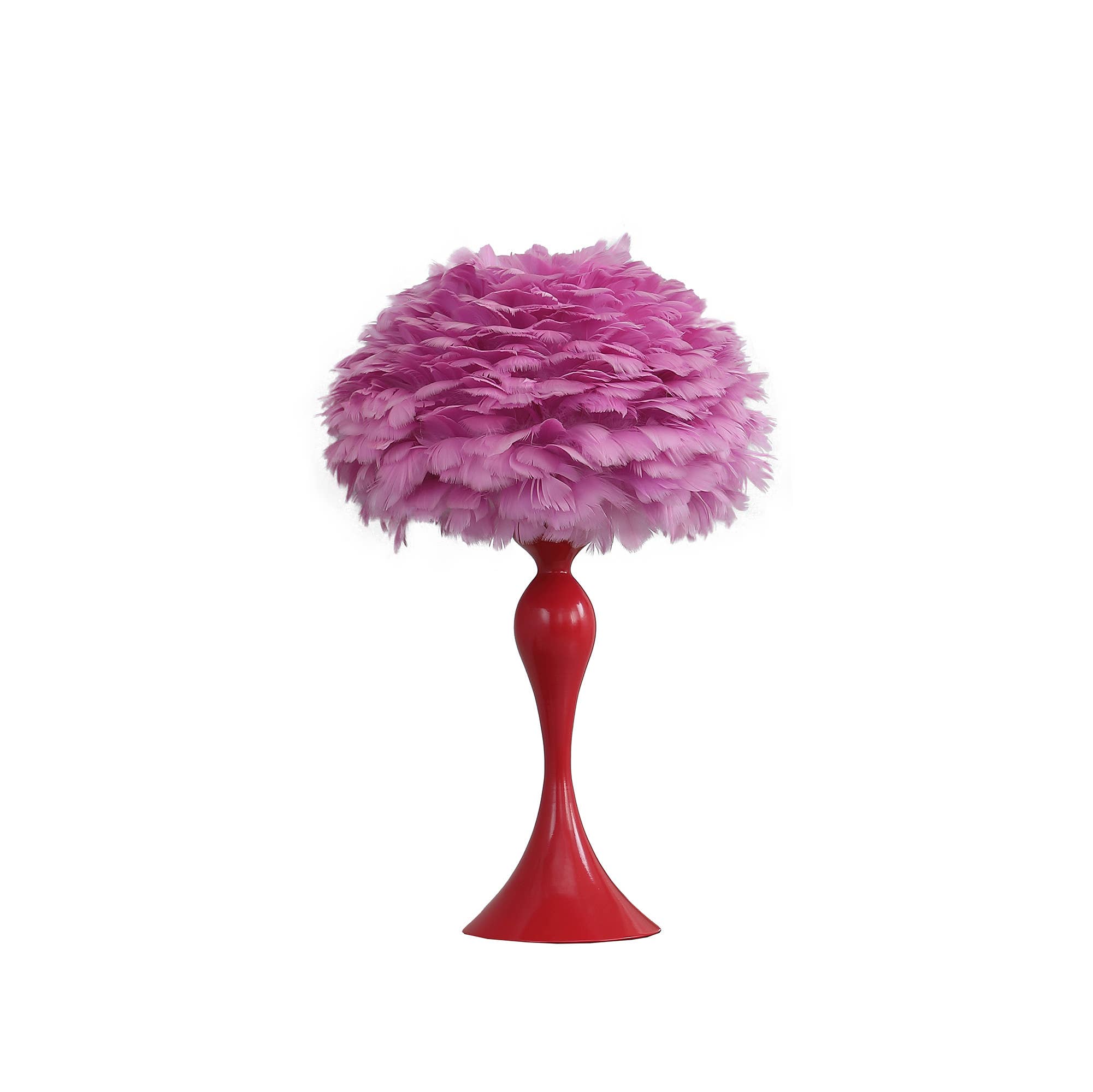 HomeRoots - Wholesale Accent/Desk Lamp - 24" Glam Hot Pink Feather and Red Table Lamp