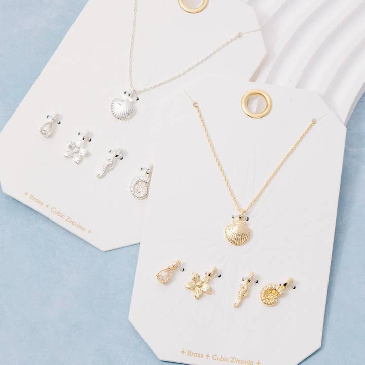 Sea Life Clam Shell Swappable Pendant Necklace for wholesale by Fame Accessories