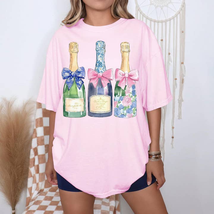 Front Porch Boutique - Venta al por mayor Camiseta estampada - Unisex - Champagne Nochevieja Manga Corta