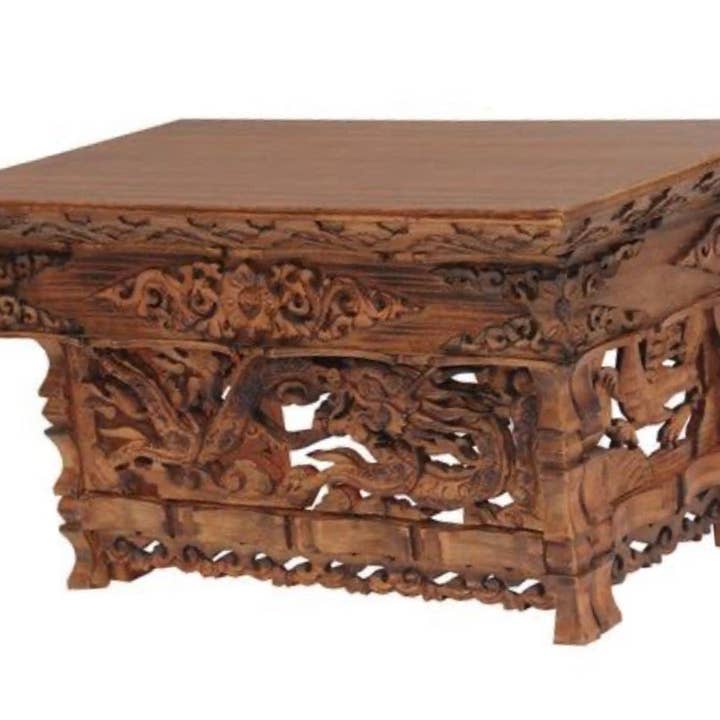 Lungta Imports – Engroshandel Bordpynt – Håndskåret tibetansk buddhistisk bønhelligdom alter i massivt træ2