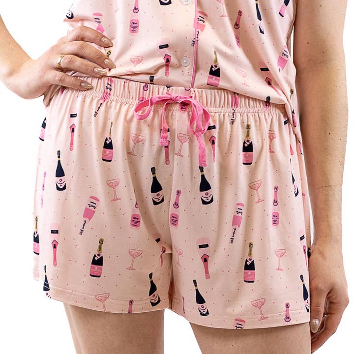 Champagne Bubbles Sleep Shorts Pink/Navy -Asst. for wholesale by The Royal Standard