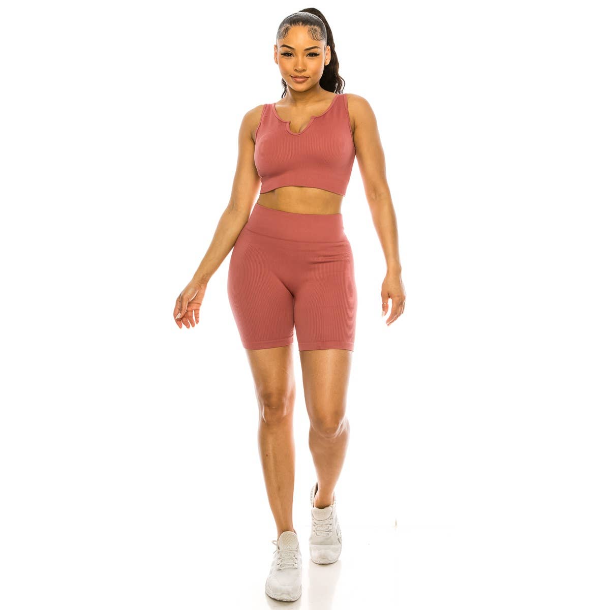 Lime All the Time - Wholesale Activewear Set - Women's - 2 Pcs Set Ribbed Muscle Tank Bra and Highwaist Short1