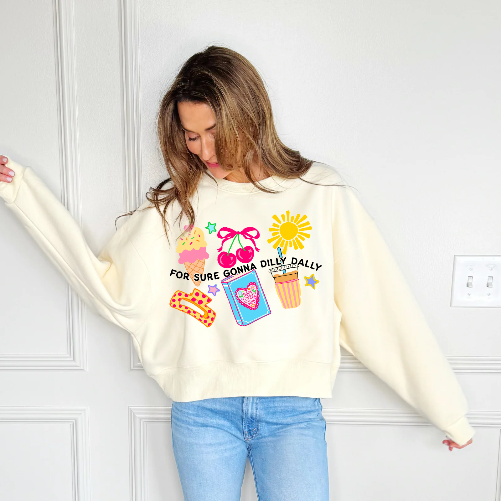 Poppy & Pine - Wholesale Graphic Sweatshirt - Women's - For Sure Gonna Dilly Dally Crop Sweatshirt0