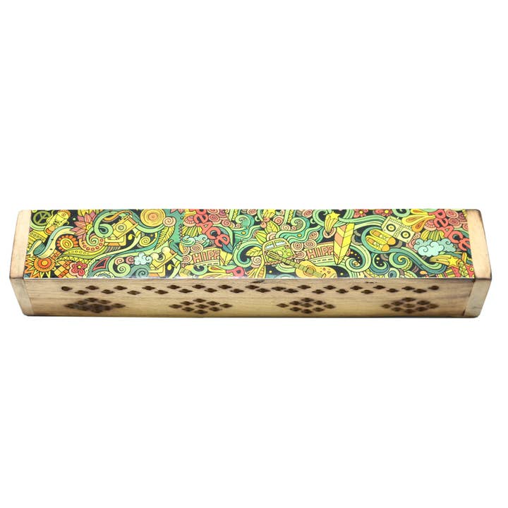 Wooden Incense Burner Box - Peace Art for wholesale by Designs by Deekay Inc.