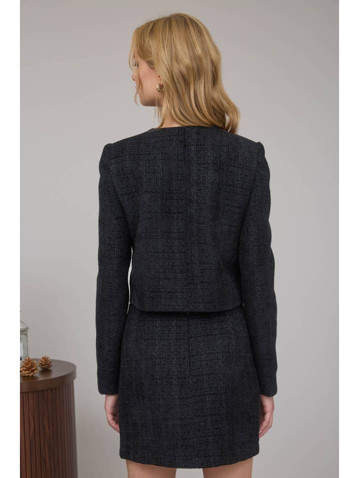 The Workshop Studio - Wholesale Blazer - Women's - TWEED FRONT BOW TIE DETAIL BLAZER JACKET 1