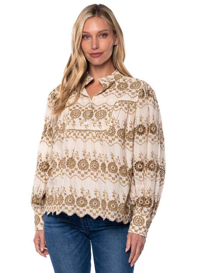 Gold Theodora Eyelet Blouse for wholesale by Tolani