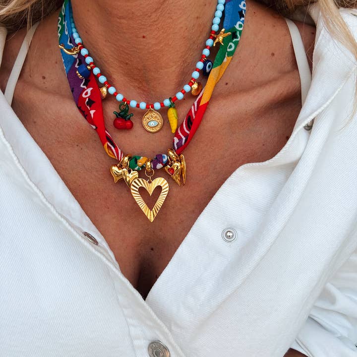 Goupi - Wholesale Pendant/Charm Necklace - Rainbow scarf necklace combined with fruit charm necklace