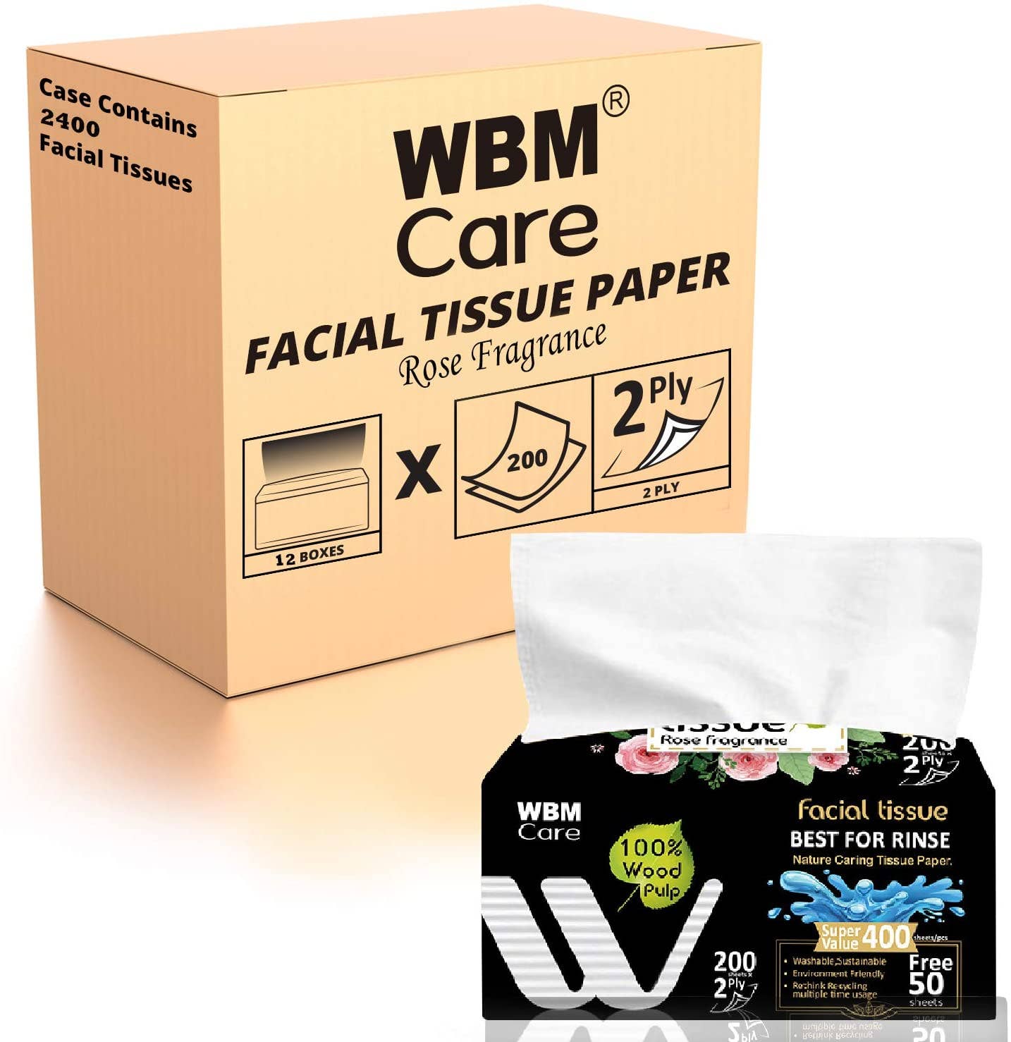 WBM LLC - Wholesale Tissue Paper - WBM Care Facial Tissue Rose Fragrance4