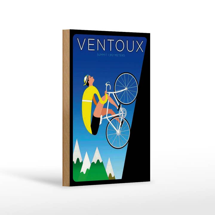 Cartello in legno Viaggio 12x18 cm Bicicletta in salita Ventoux Cartello per la vendita all'ingrosso da parte di Femer