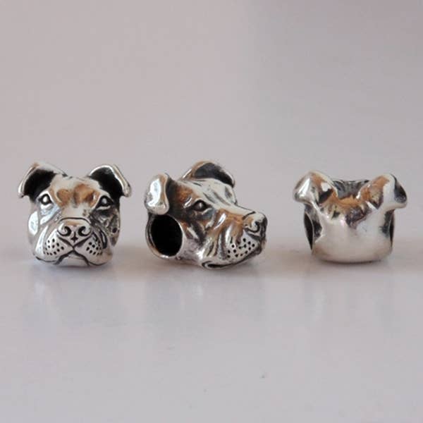 Euro-Style Sterling Silver Peaceful Pit Bull Charm for wholesale by Dog Park Publishing