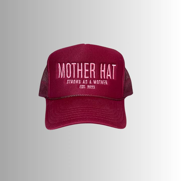 Mother Hat - Embroidered Trucker Hat - Maroon for wholesale on Faire