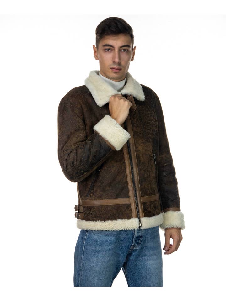 Michelangelo srls - Wholesale Leather Jacket - Men's - Franco - Men's Scratched Leather Jacket in Sheepskin