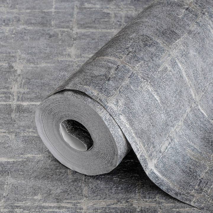 Papier peint de lignes métalliques abstraites gris foncé, décoration d'intérieur géométrique rustique en or argenté en relief profond 3D pour la vente par Walloro Luxury Embossed Wallpaper