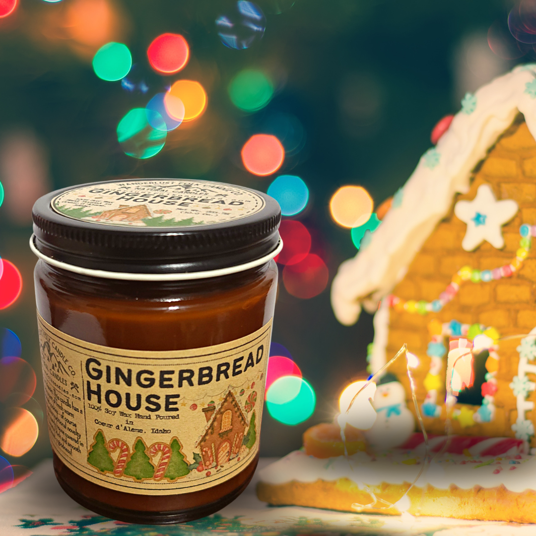 Wanderlust Folk - Wholesale Jar/Filled Candle - Gingerbread House | Winter Christmas | Soy Wax Candles | USA1