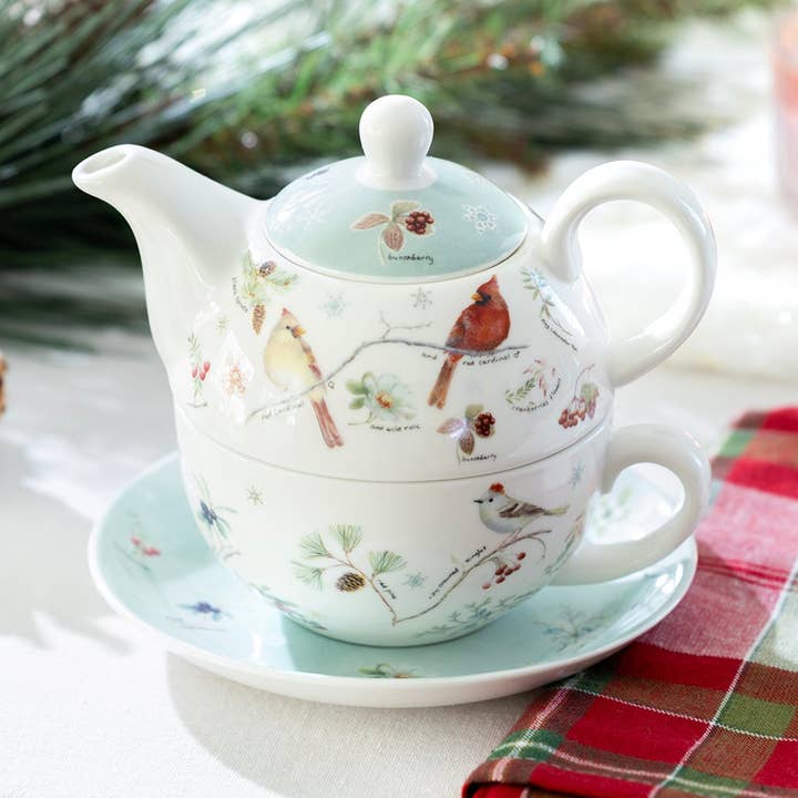 Winter Cardinals Fine Porcelain Tea For One Set for wholesale by Grace Teaware