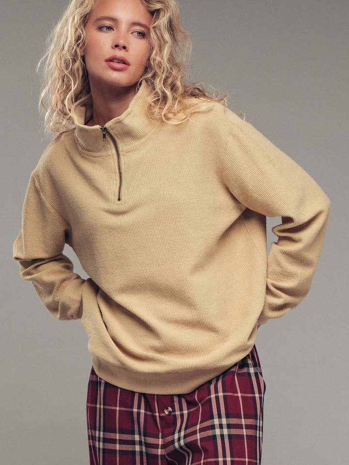 Urban Daizy - Wholesale Sweatshirt - Women's - Vintage Washed Quarter Zip Ribbed Sweatshirt5