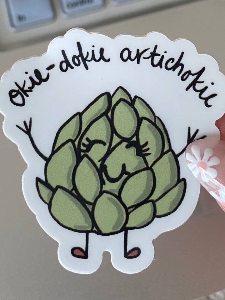 Autocollant Okie Dokie Atichokie | Autocollant pour ordinateur portable | Papeterie mignon | Autocollant en vinyle imperméable | Cadeau amusant de jeux de mots pour la vente par Papi Hour