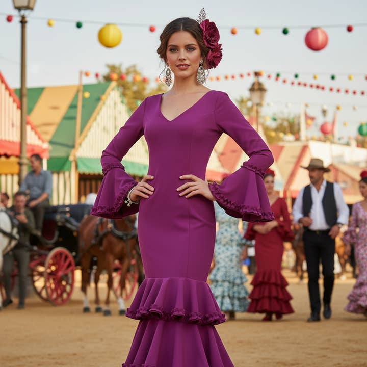 FLAMENCA DRESS AUBERGINE EMMA WU DESIGN X FLAMENCA EM222 and other Purchase Wholesale confección ropa. Free Returns & Net 60 Terms on Faire trending on Faire.