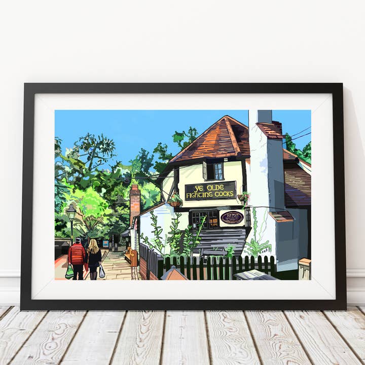 Ye Olde Fighting Cocks, St Albans Illustration Art Print for wholesale by Tomartacus