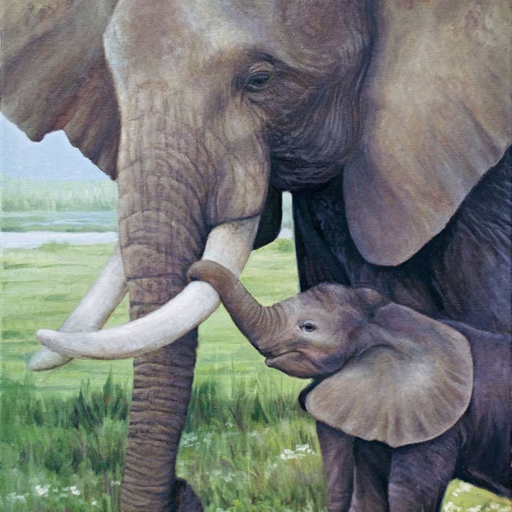 Detta ögonblick - elefant och baby - djur canvas konsttryck för wholesale av James Corwin Fine Art