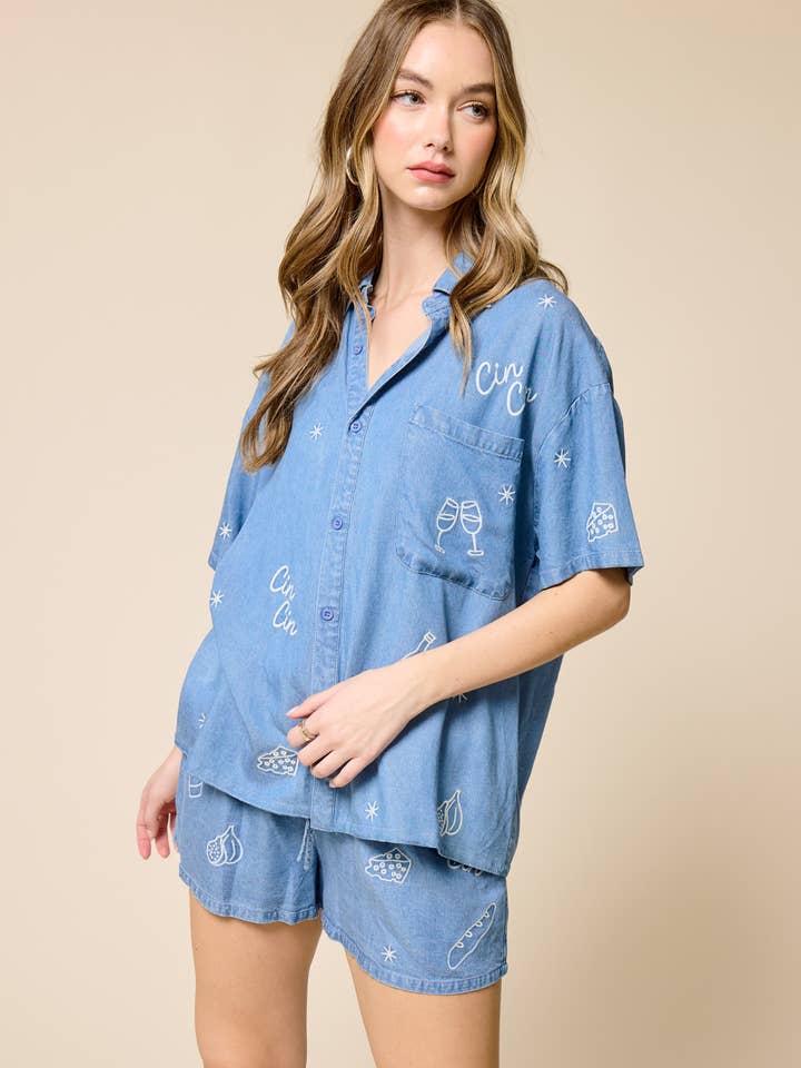 Le Picnic Embroidered Shorts for wholesale by FLAT WHITE