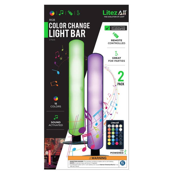 LitezAll - Wholesale Light Bulb/Puck - LitezAll USB Powered RGB Sound-Activated Light Bar 2 Pack1