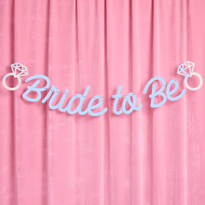 xo, Fetti - Wholesale Party Sign/Banner - Blue Bride to Be Banner - matte blue + iridescent foil, Bachelorette Party Decorations, Bride