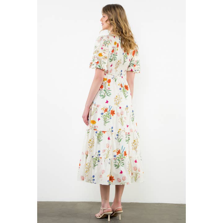 CREAM Smocked Puff Sleeve Floral Maxi Dress for wholesale on Faire