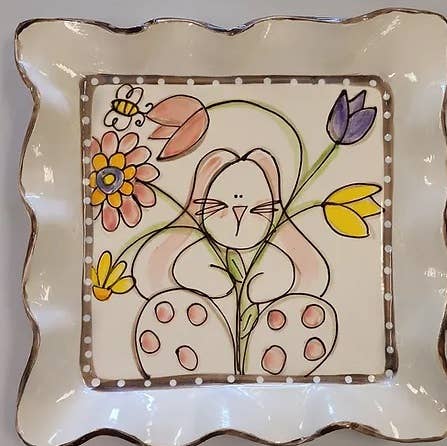 Heartfelt Traditions - Wholesale Decorative Tray - Medium Square Tray (AW Bunny Tulips)0