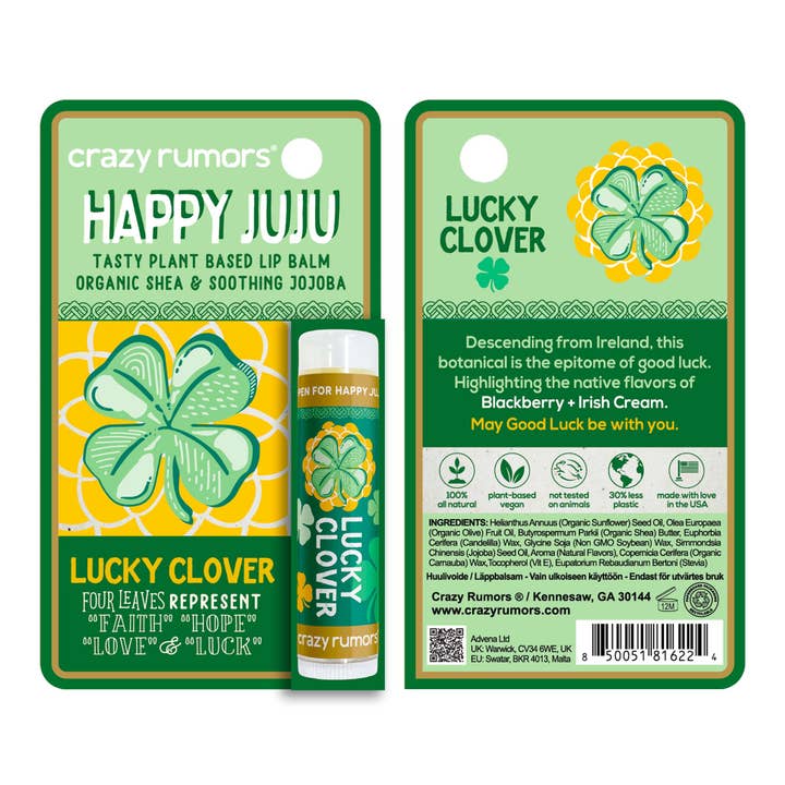 Crazy Rumors – Engroshandel Læbepomade – Helt naturlig, vegansk Happy Juju-Lucky Clover læbepomade gaveæske3