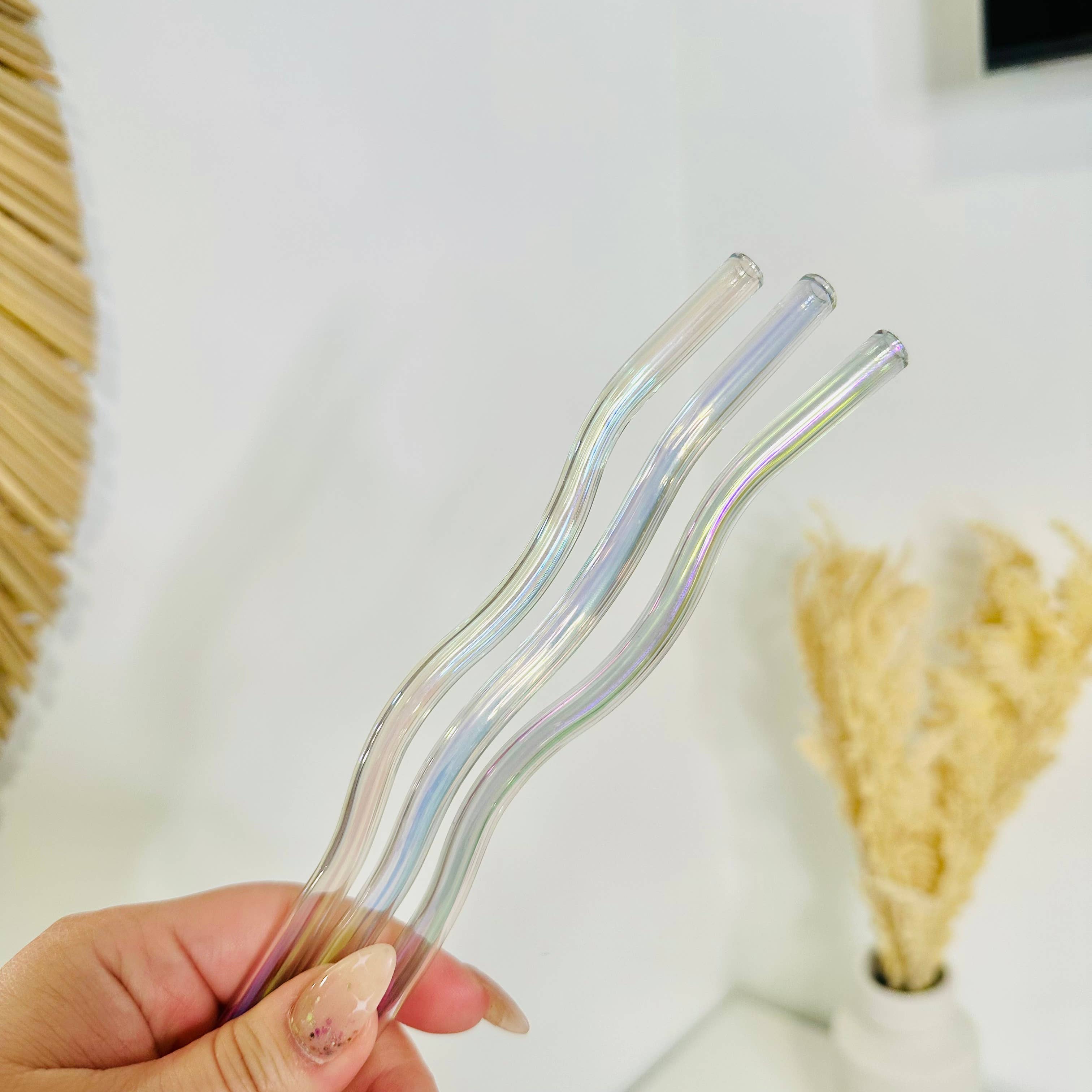 KuriArt Designs - Wholesale Drinking Straw - Iridescent Wavy Glass Straws7