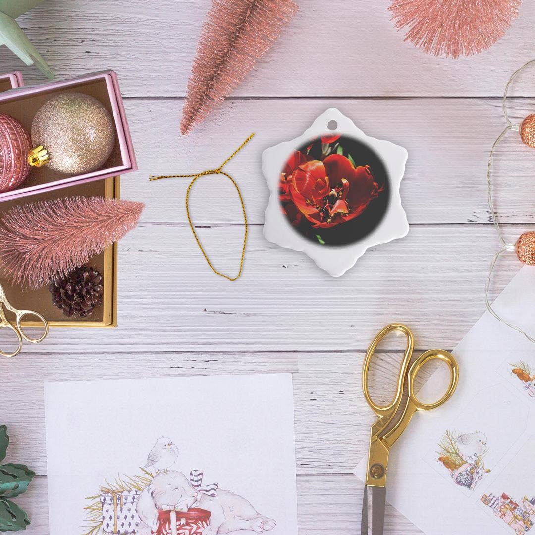 3dRose - Wholesale Ornament - 3dRose, Closeup view of a red tulip bulb full of tiny maple tree flowers, Ornament5