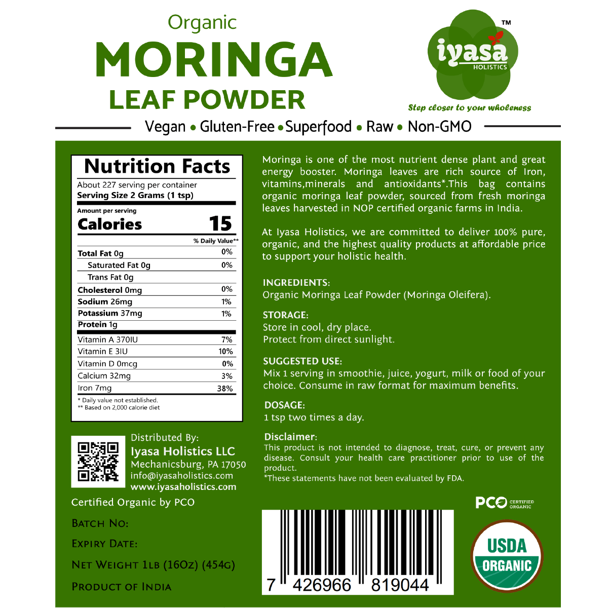 Iyasa Holistics – wholesale Protein/superfood powder – Organic Moringa Powder1